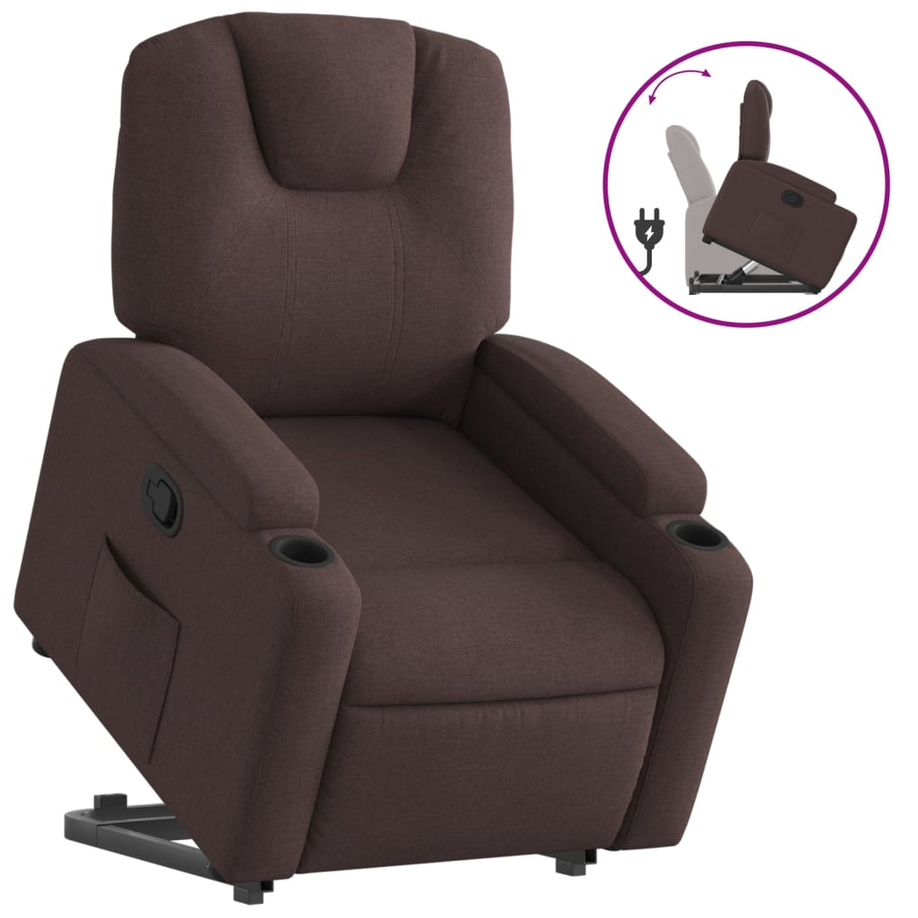Fauteuil relax avec aide à la verticalisation en tissu marron foncé