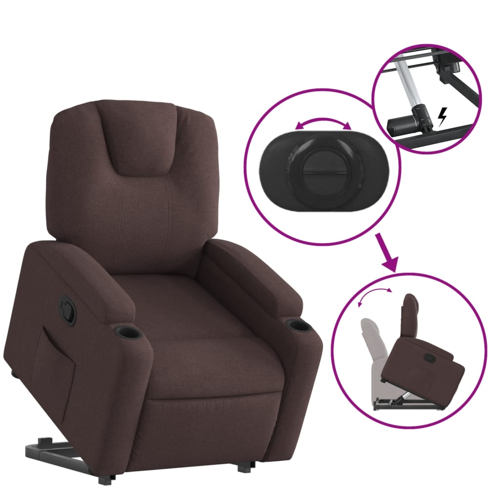 Fauteuil relax avec aide à la verticalisation en tissu marron foncé