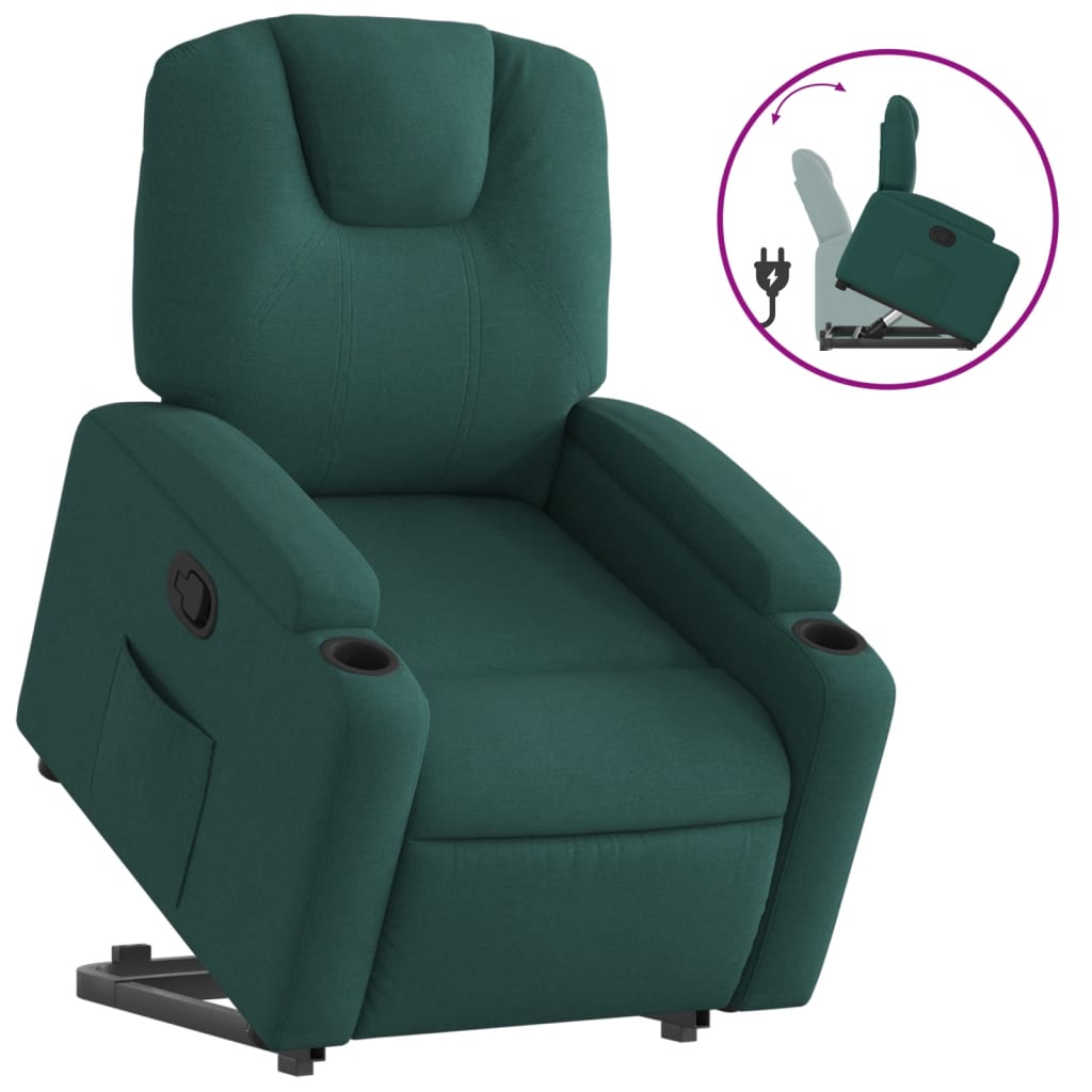 Fauteuil relax avec aide à la verticalisation en tissu vert foncé
