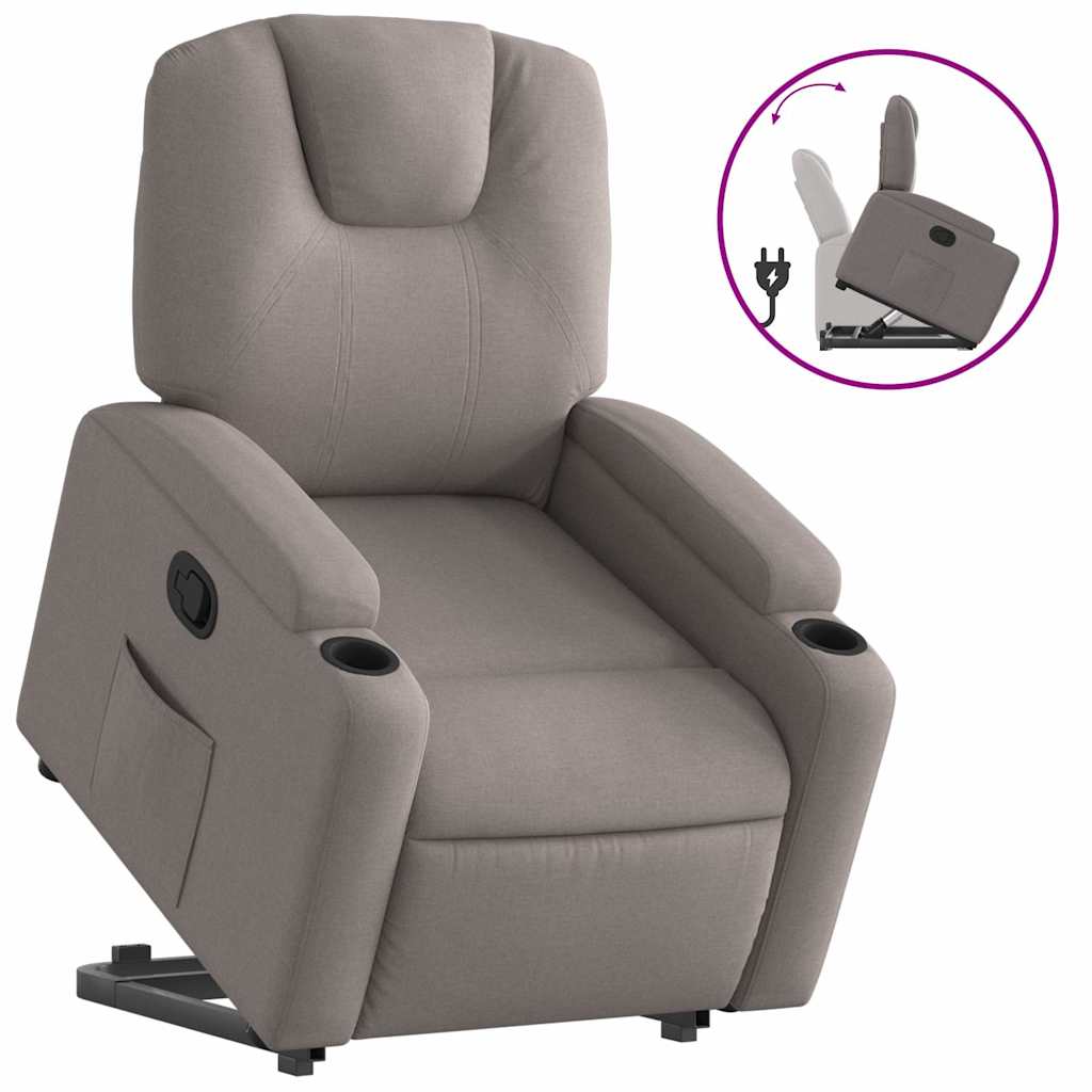 Fauteuil relax avec aide à la verticalisation en tissu taupe