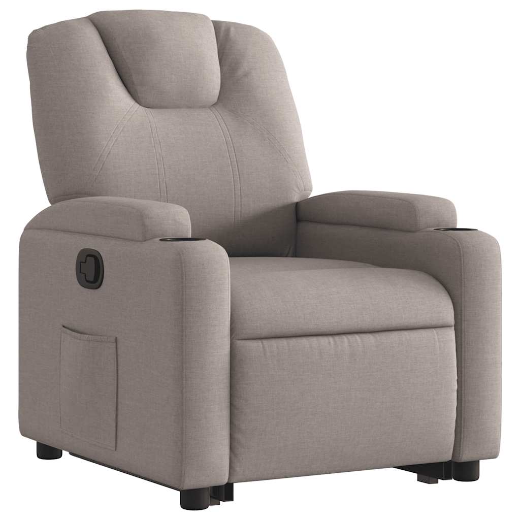 Fauteuil relax avec aide à la verticalisation en tissu taupe