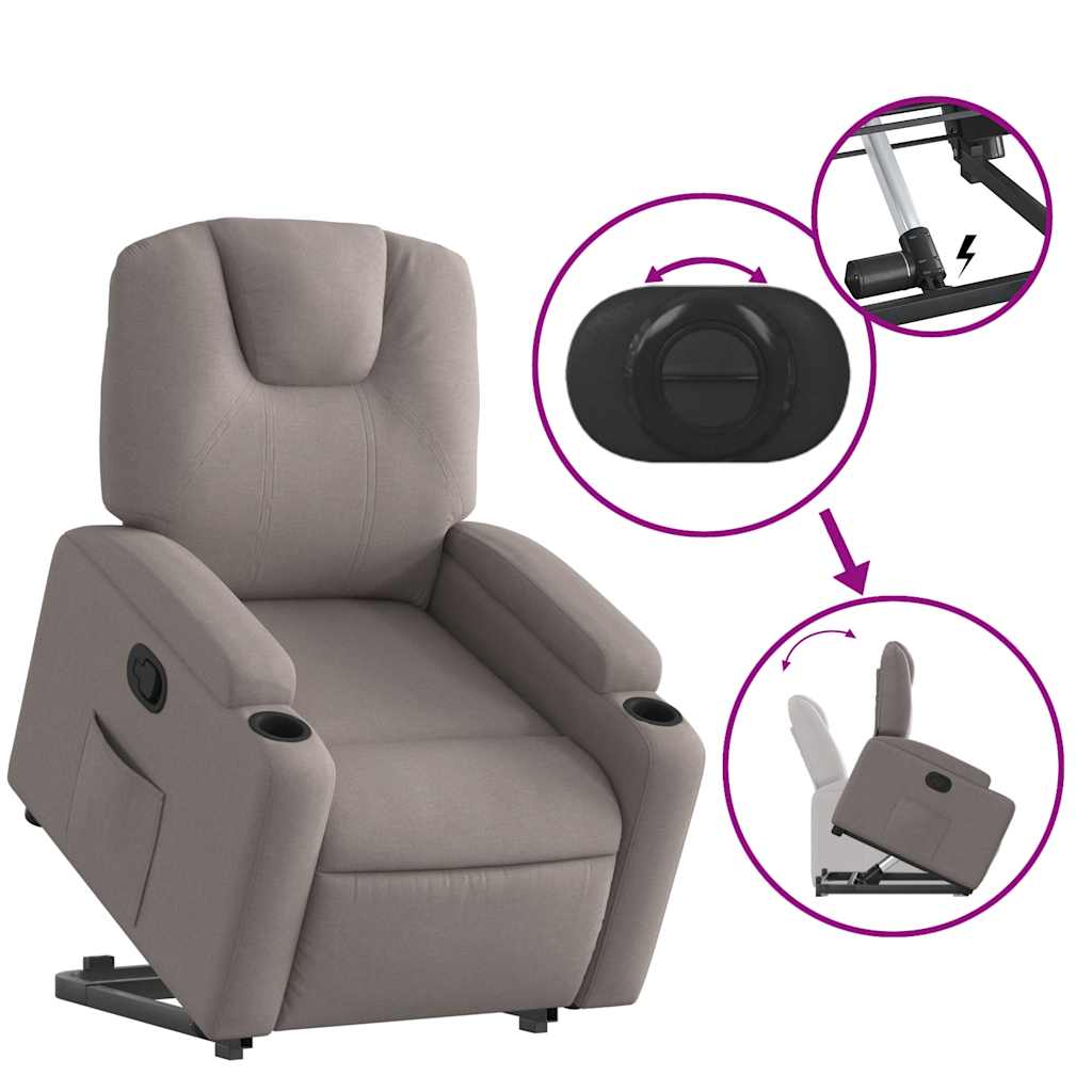 Fauteuil relax avec aide à la verticalisation en tissu taupe