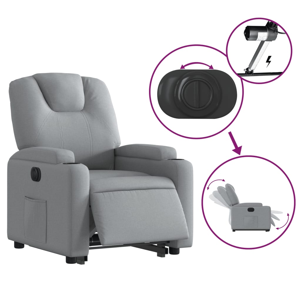 Fauteuil relax avec releveur électrique en tissu gris clair