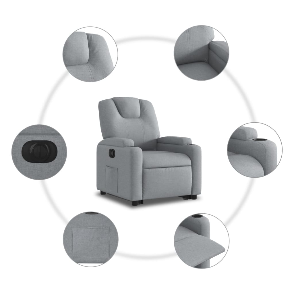 Fauteuil relax avec releveur électrique en tissu gris clair