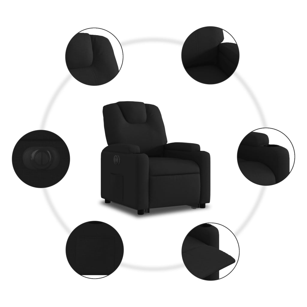 Fauteuil inclinable avec releveur électrique, tissu noir