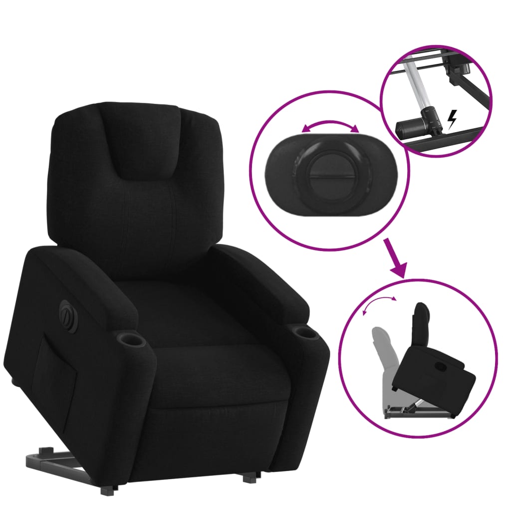 Fauteuil inclinable avec releveur électrique, tissu noir