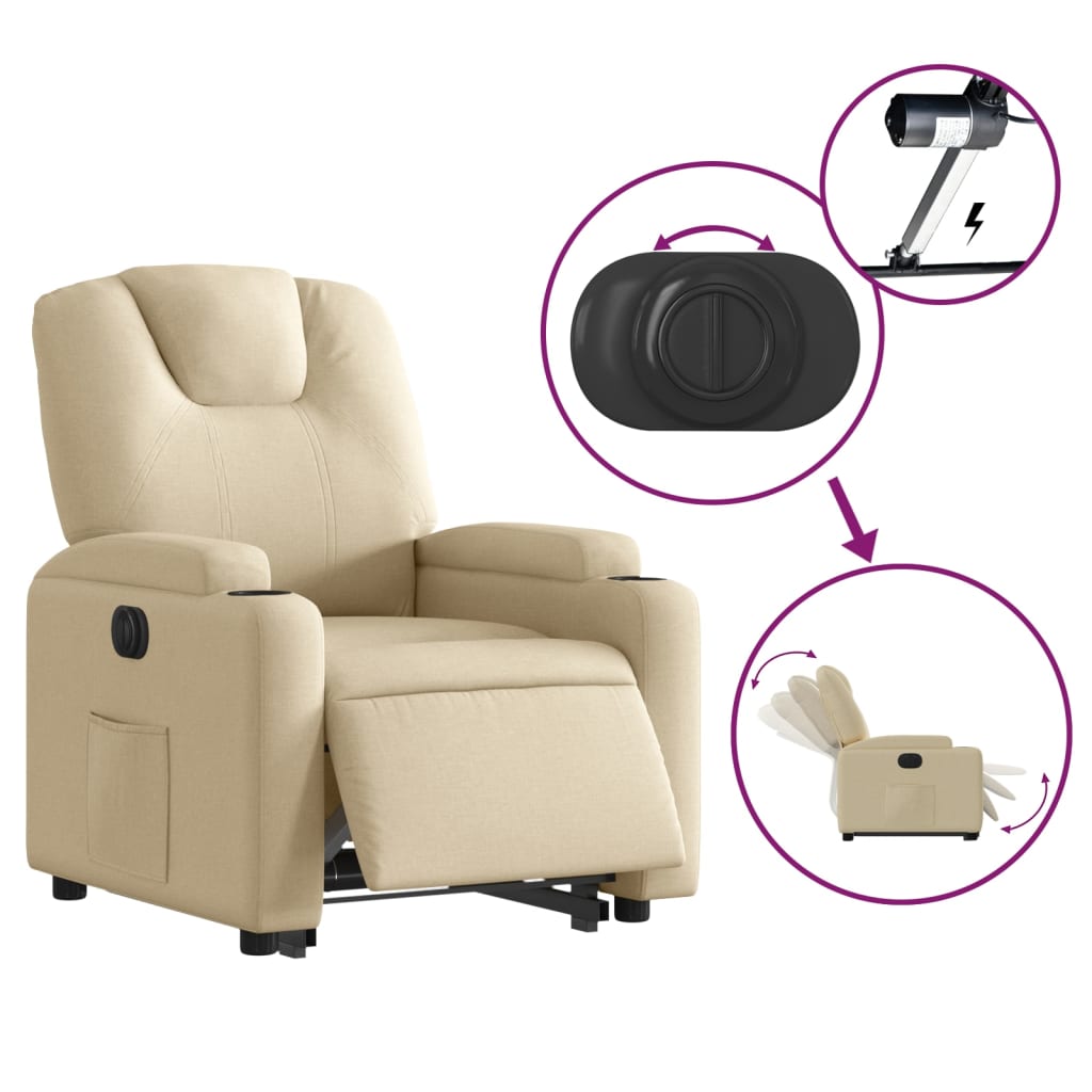 Fauteuil relax avec releveur électrique en tissu crème