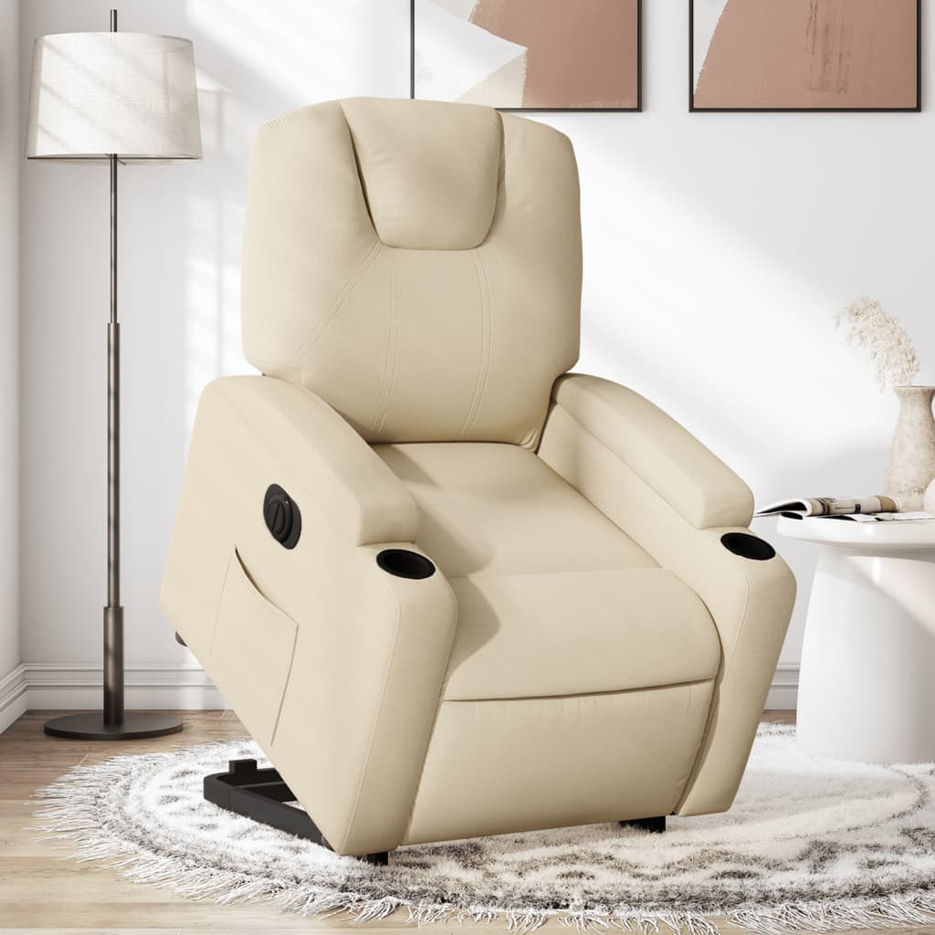 Fauteuil relax avec releveur électrique en tissu crème