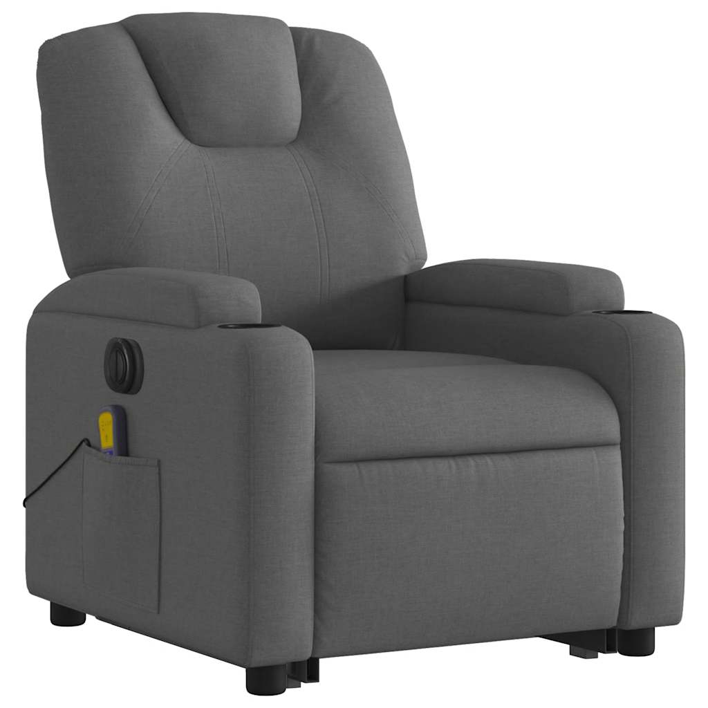 Fauteuil de massage électrique avec aide au verticalisation en tissu gris foncé