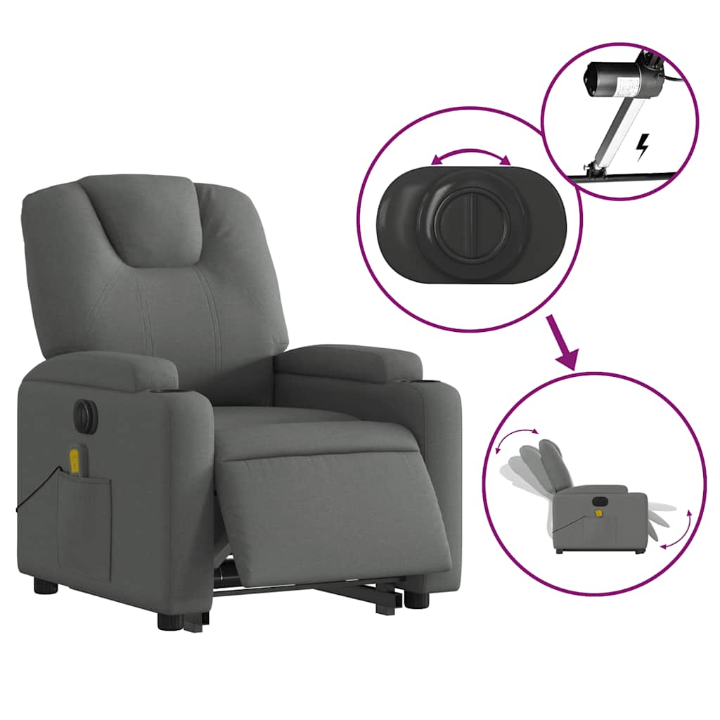Fauteuil de massage électrique avec aide au verticalisation en tissu gris foncé
