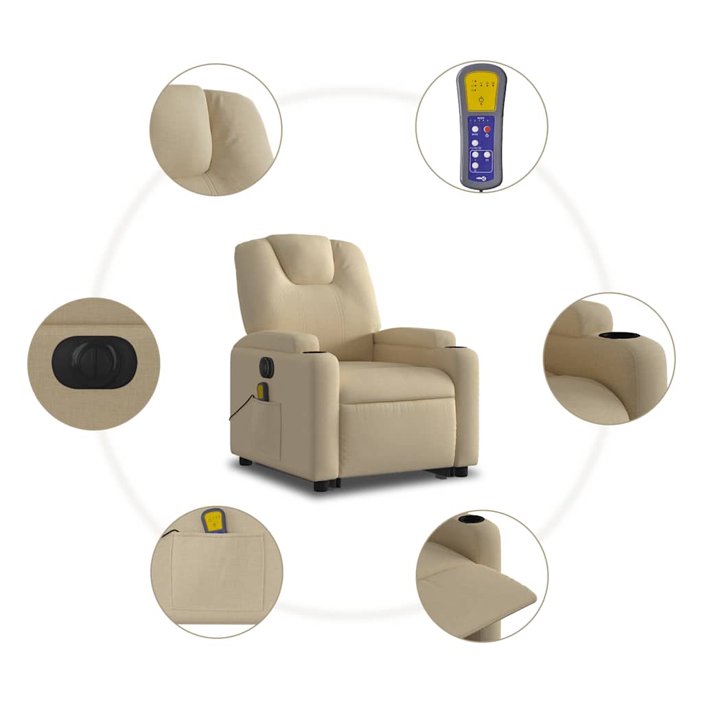 Fauteuil de massage électrique avec aide au verticalisation en tissu crème