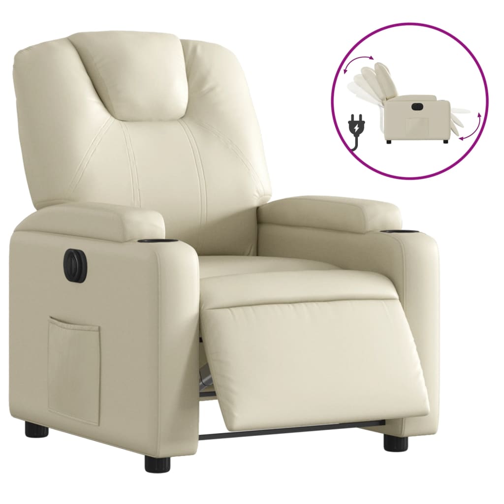 Fauteuil inclinable électrique en similicuir crème