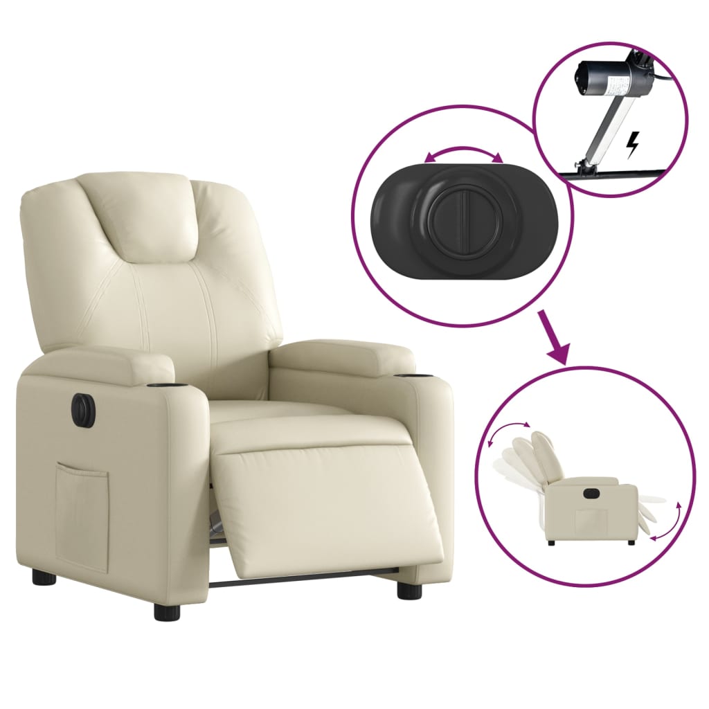 Fauteuil inclinable électrique en similicuir crème