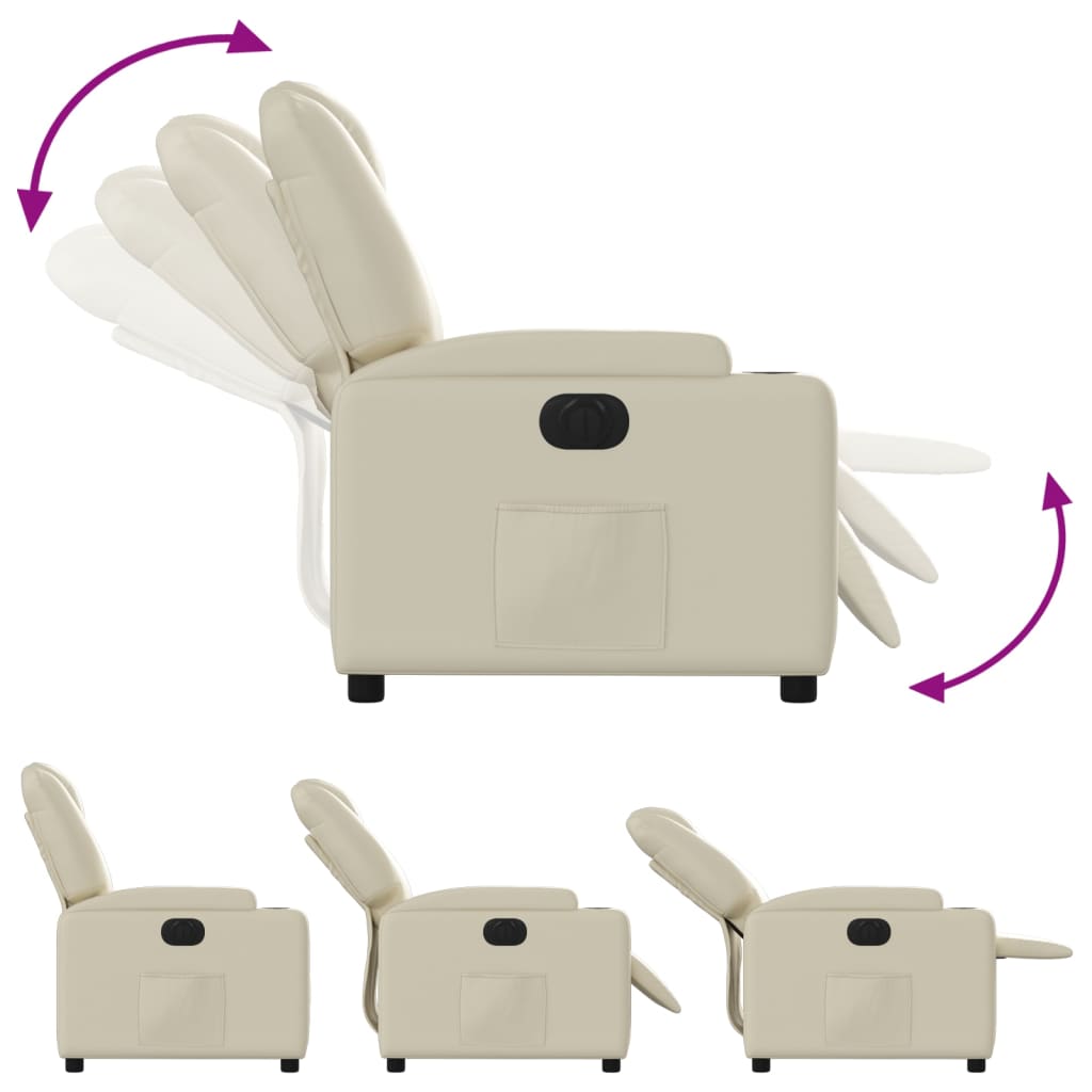 Fauteuil inclinable électrique en similicuir crème