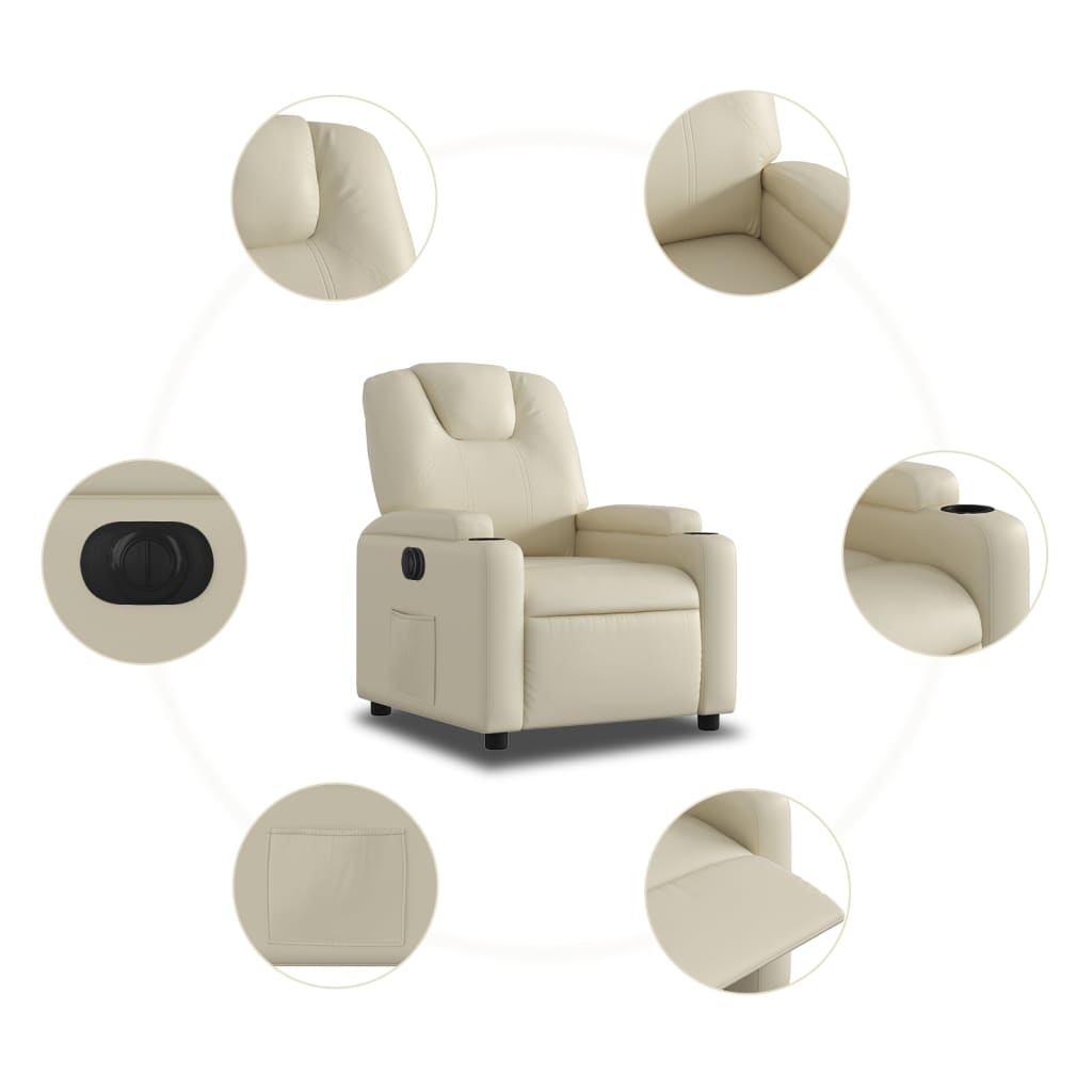 Fauteuil inclinable électrique en similicuir crème