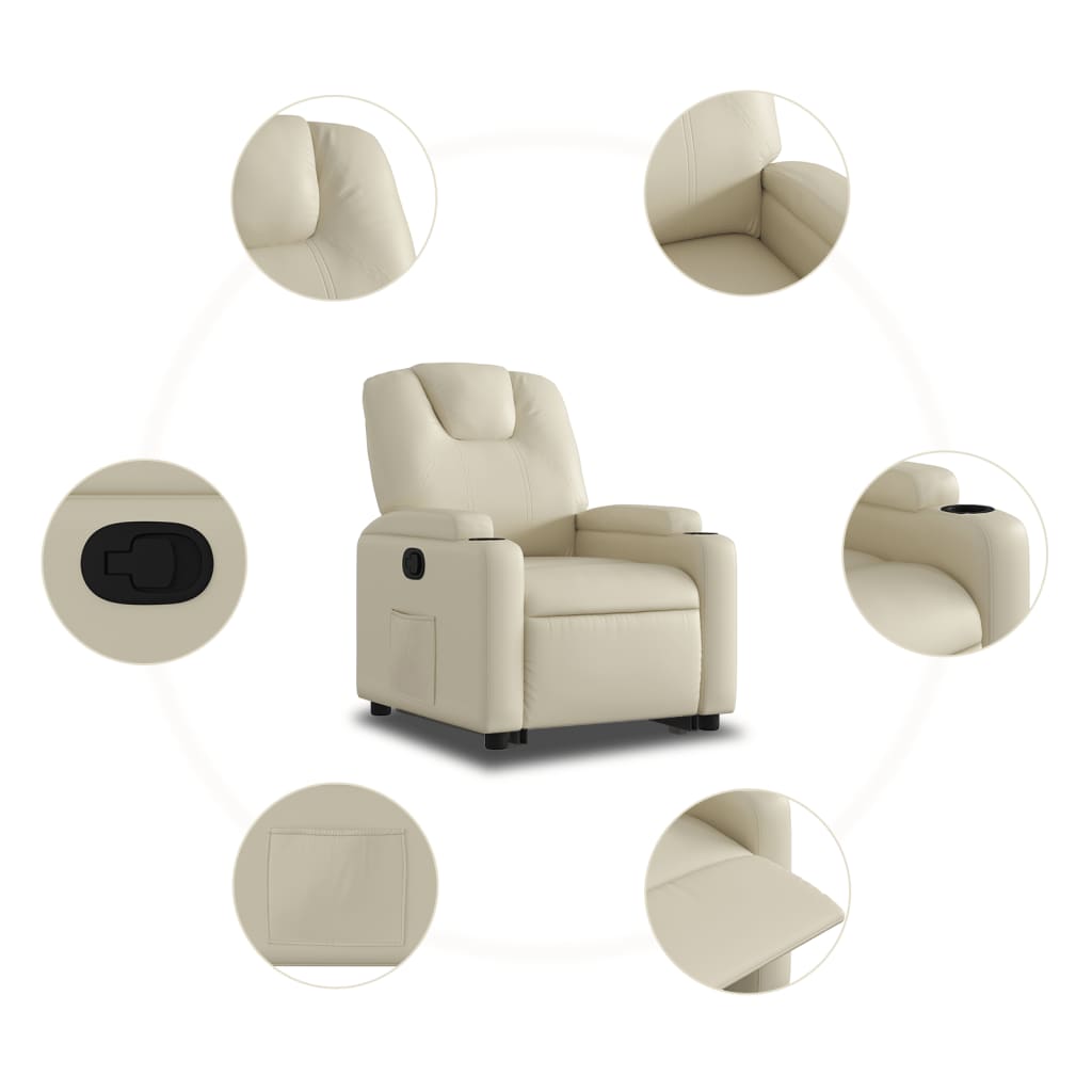 Fauteuil relax avec aide à la verticalisation en cuir synthétique crème