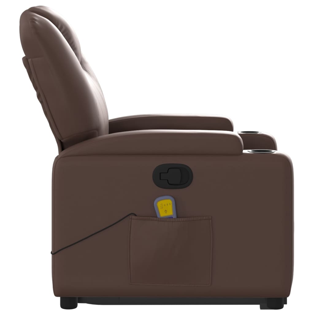 Fauteuil de massage avec aide à la verticalisation en similicuir marron