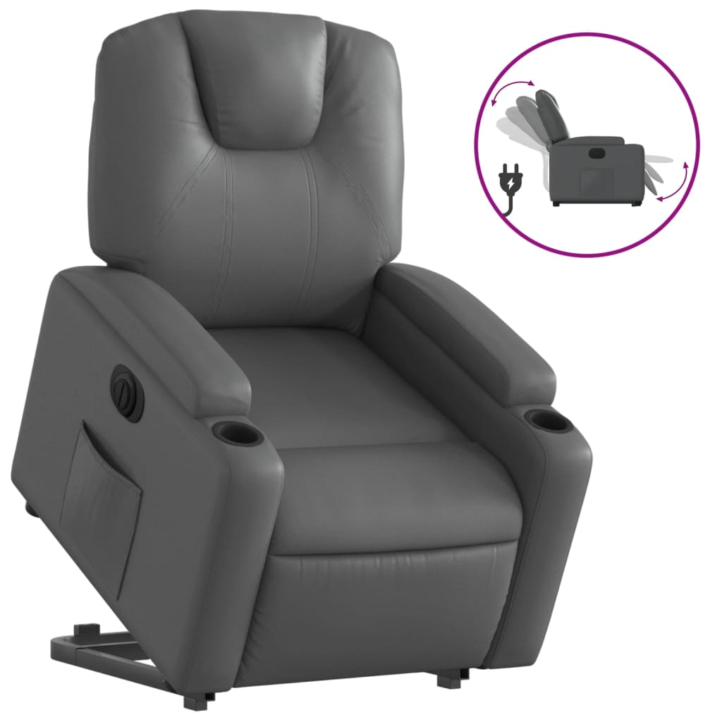 Fauteuil inclinable avec aide électrique au verticalisation, gris, simili cuir
