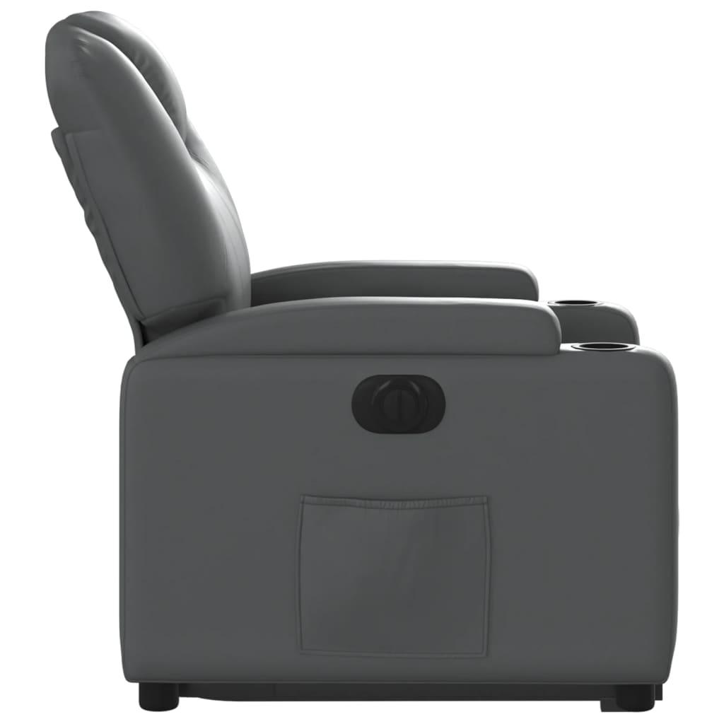 Fauteuil inclinable avec aide électrique au verticalisation, gris, simili cuir