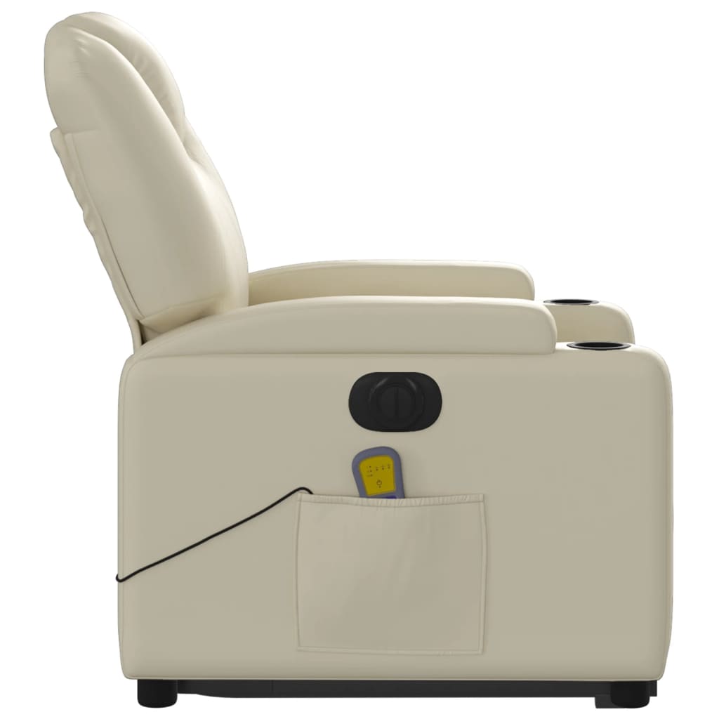 Fauteuil de massage avec aide électrique au verticalisation, couleur crème, cuir artificiel