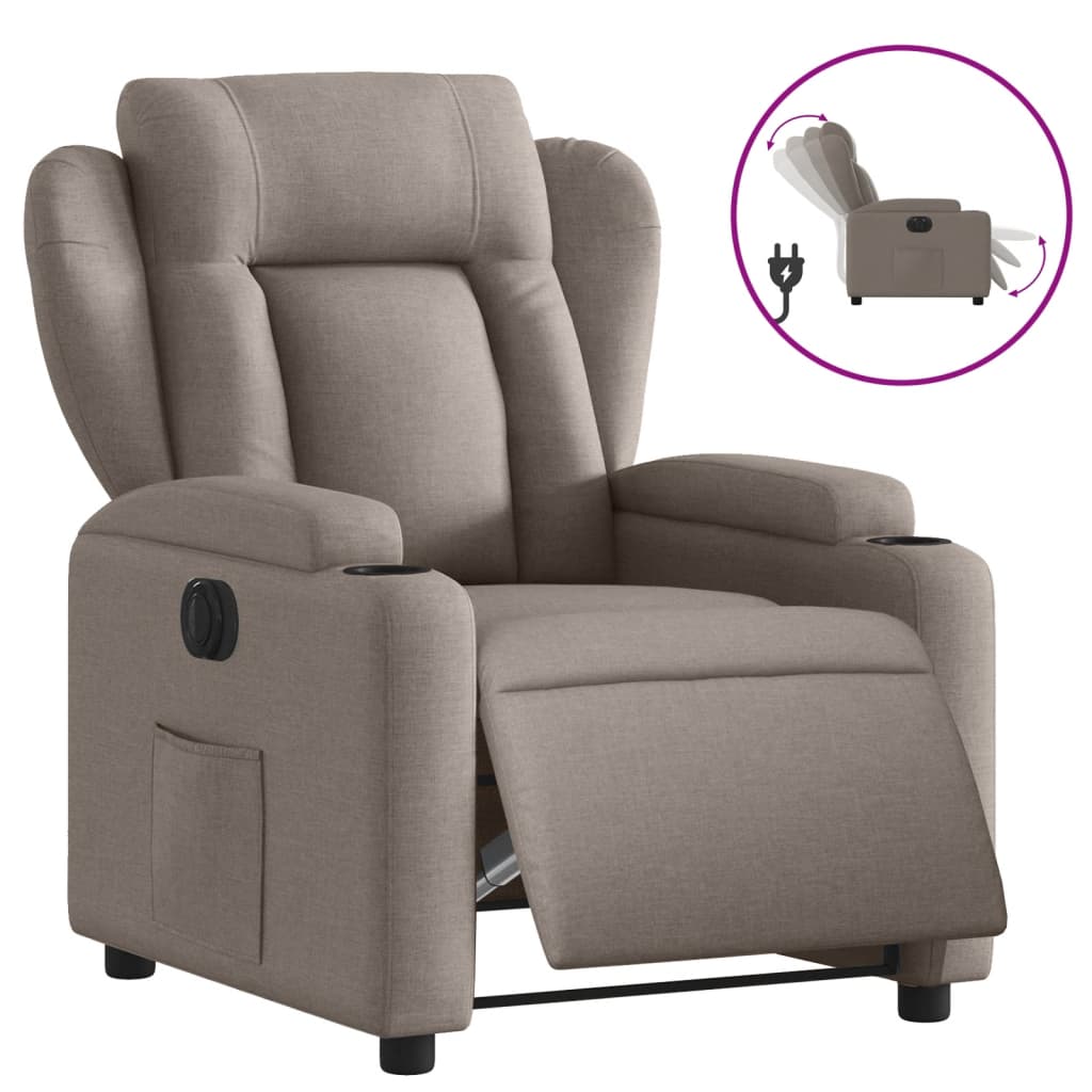 Fauteuil inclinable électrique en tissu taupe