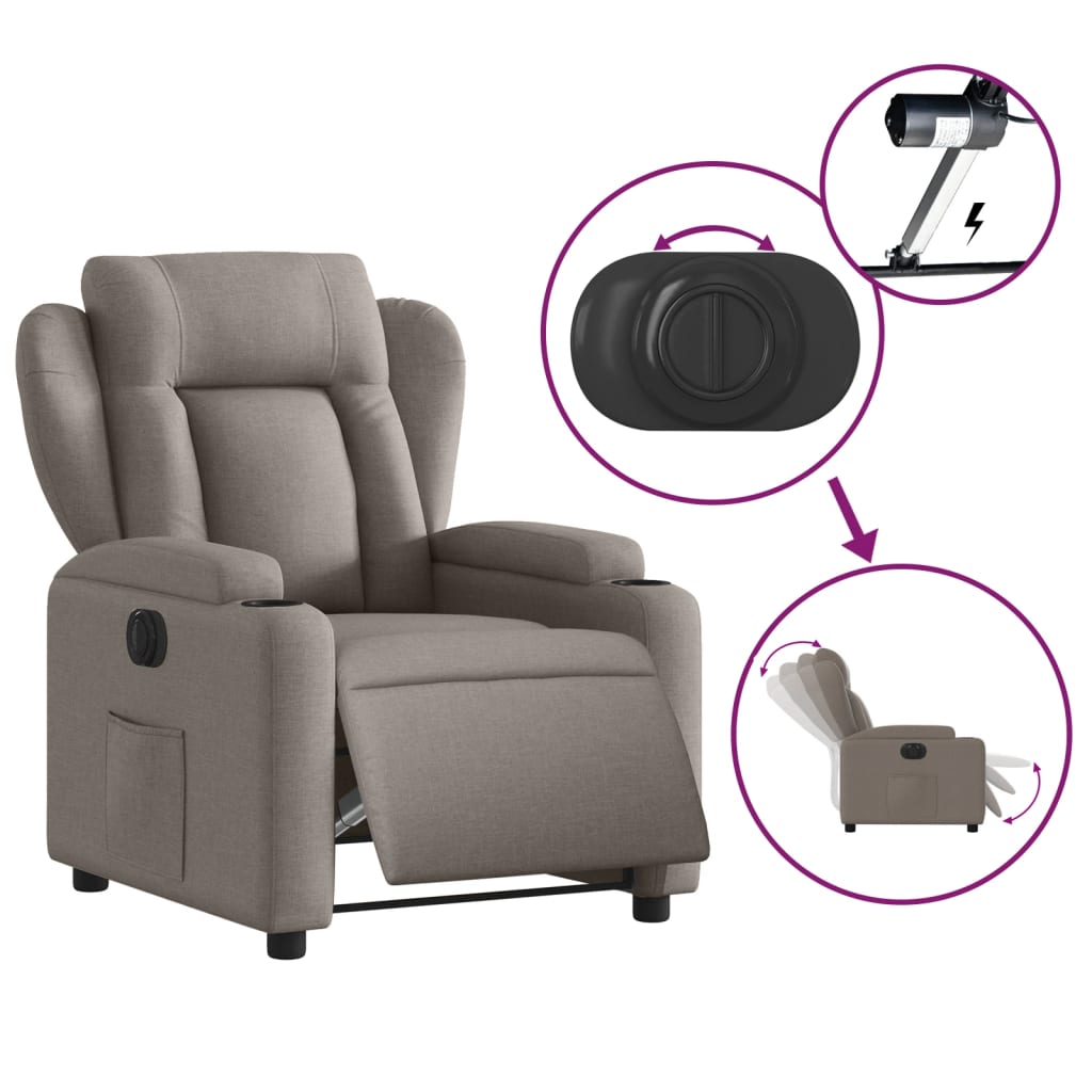 Fauteuil inclinable électrique en tissu taupe