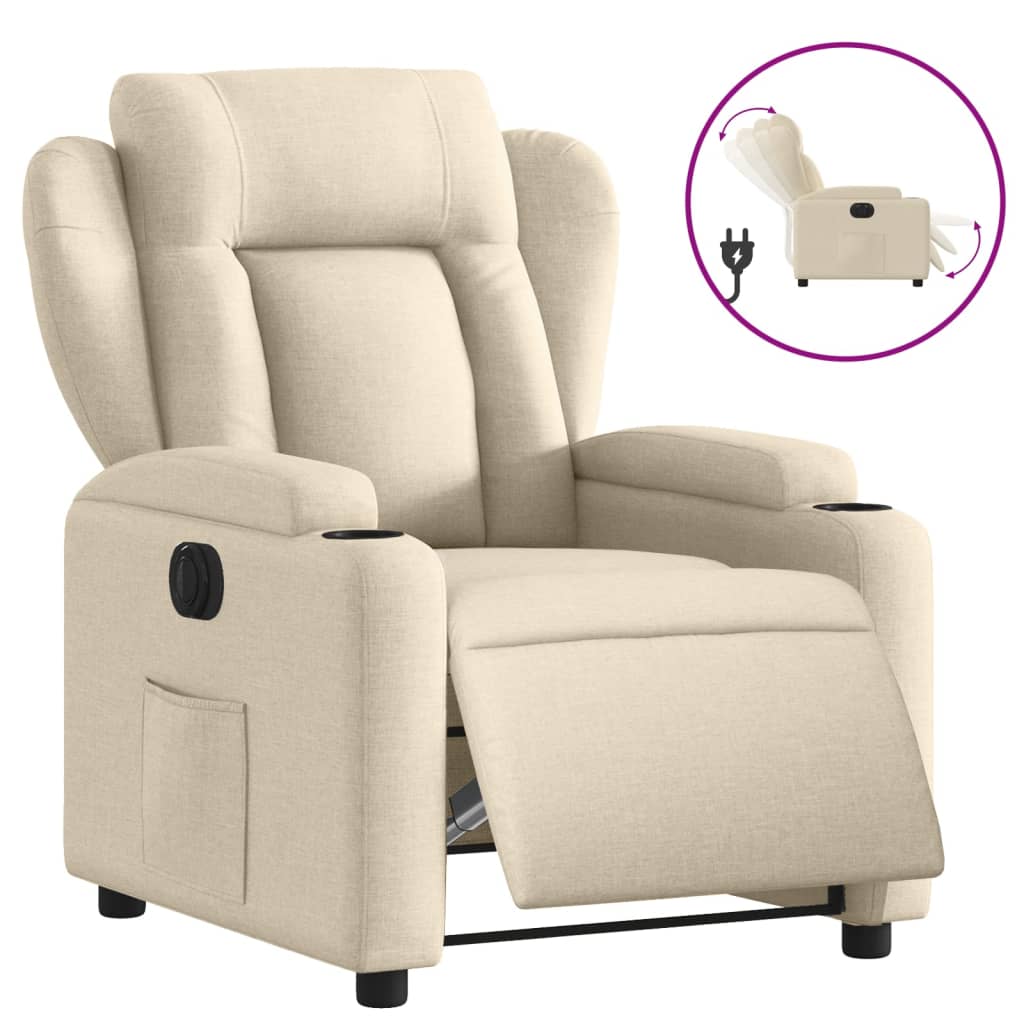 Fauteuil inclinable électrique en tissu crème