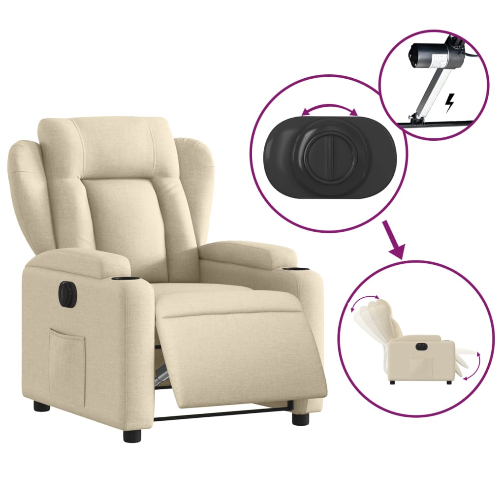 Fauteuil inclinable électrique en tissu crème
