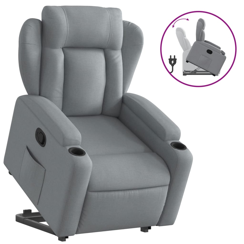 Fauteuil relax avec aide à la verticalisation en tissu gris clair