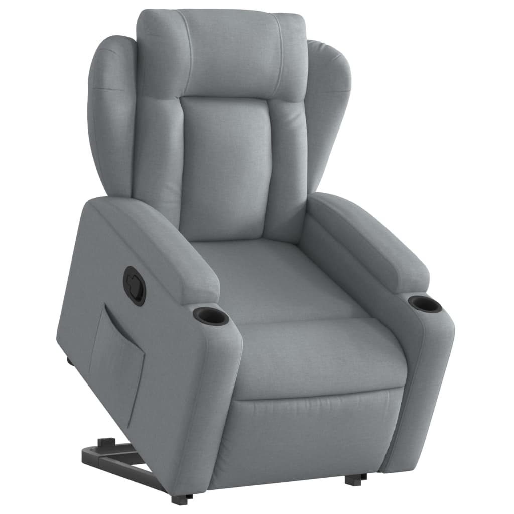 Fauteuil relax avec aide à la verticalisation en tissu gris clair