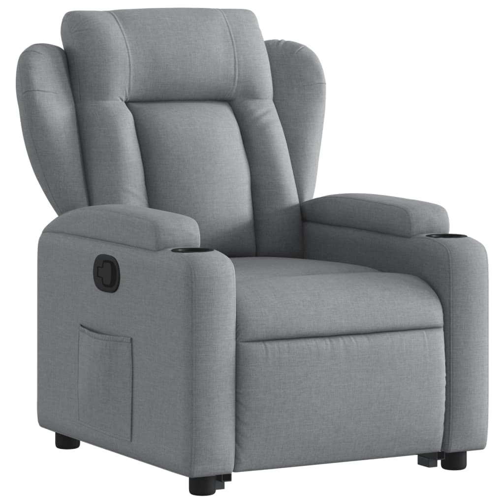 Fauteuil relax avec aide à la verticalisation en tissu gris clair