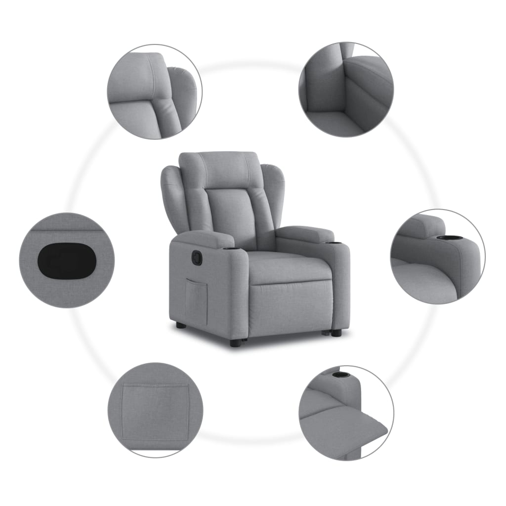 Fauteuil relax avec aide à la verticalisation en tissu gris clair