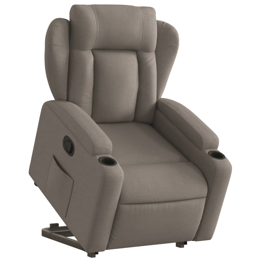 Fauteuil relax avec aide à la verticalisation en tissu taupe