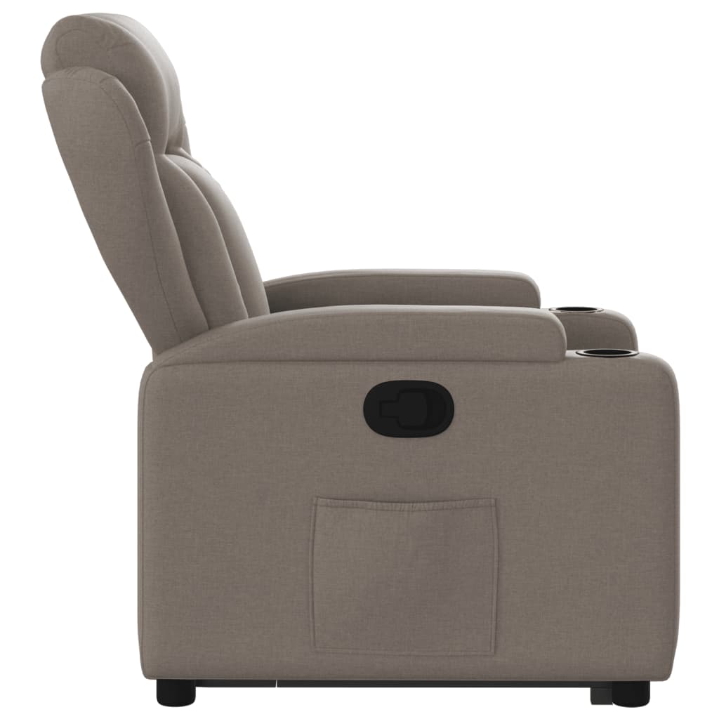 Fauteuil relax avec aide à la verticalisation en tissu taupe