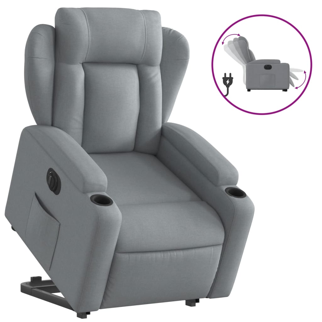 Fauteuil relax avec releveur électrique en tissu gris clair