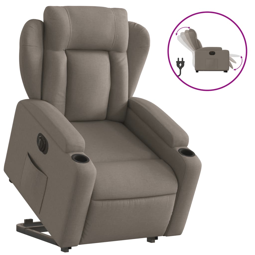 Fauteuil relax avec releveur électrique en tissu taupe