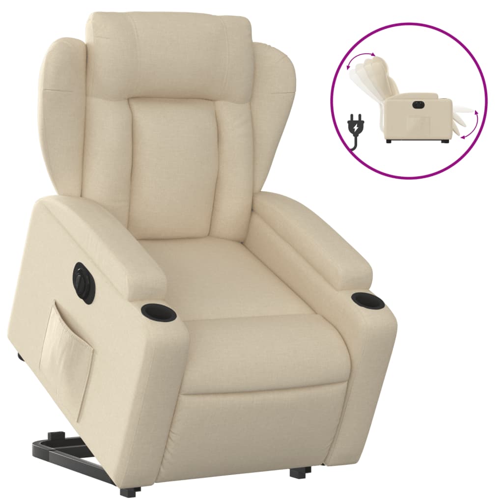 Fauteuil relax avec releveur électrique en tissu crème