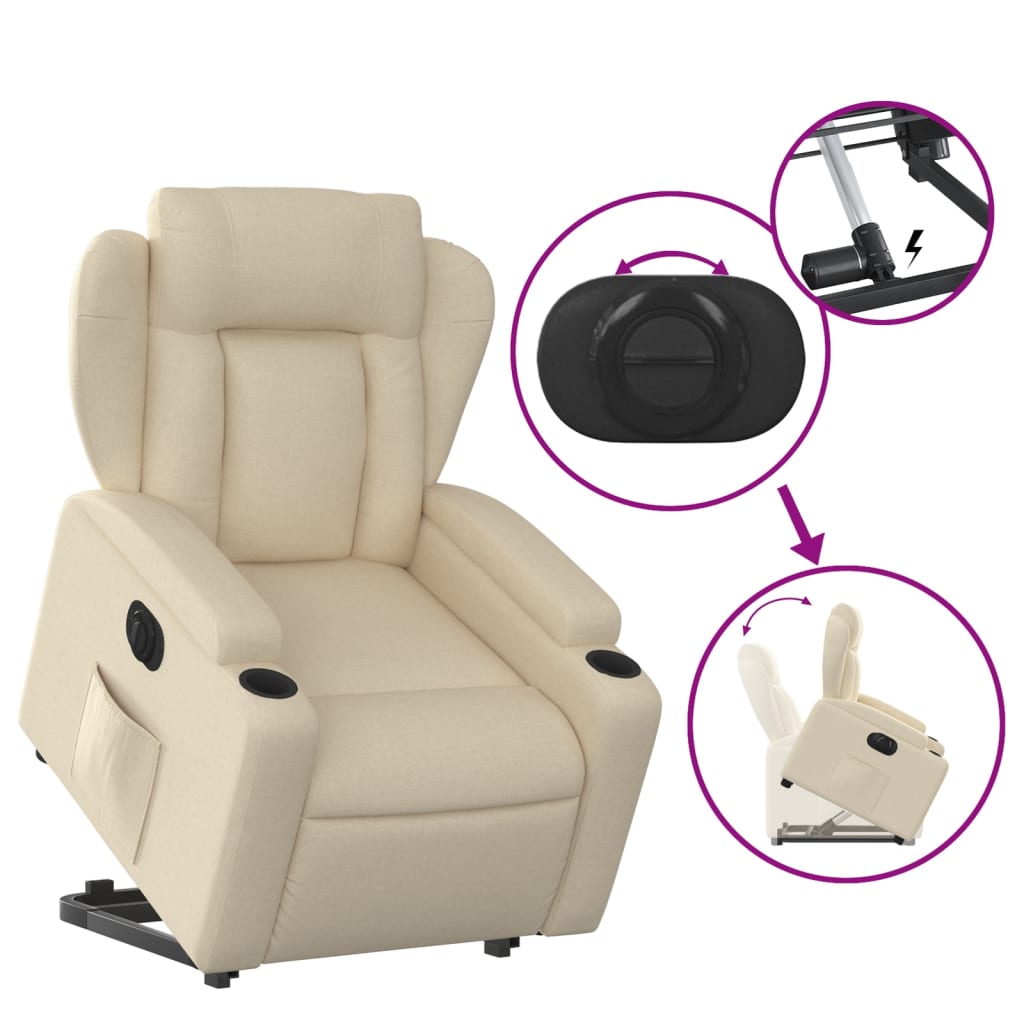 Fauteuil relax avec releveur électrique en tissu crème