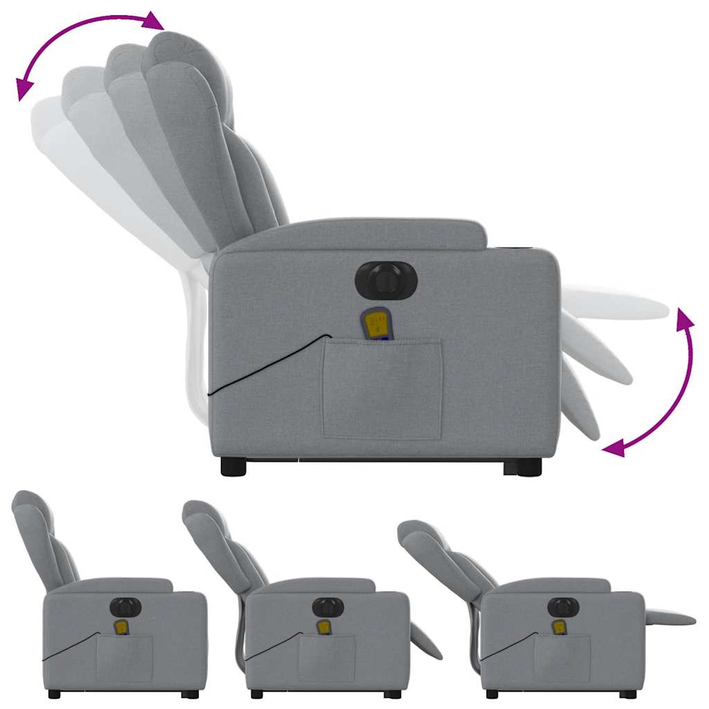 Fauteuil de massage électrique avec aide à la verticalisation en tissu gris clair