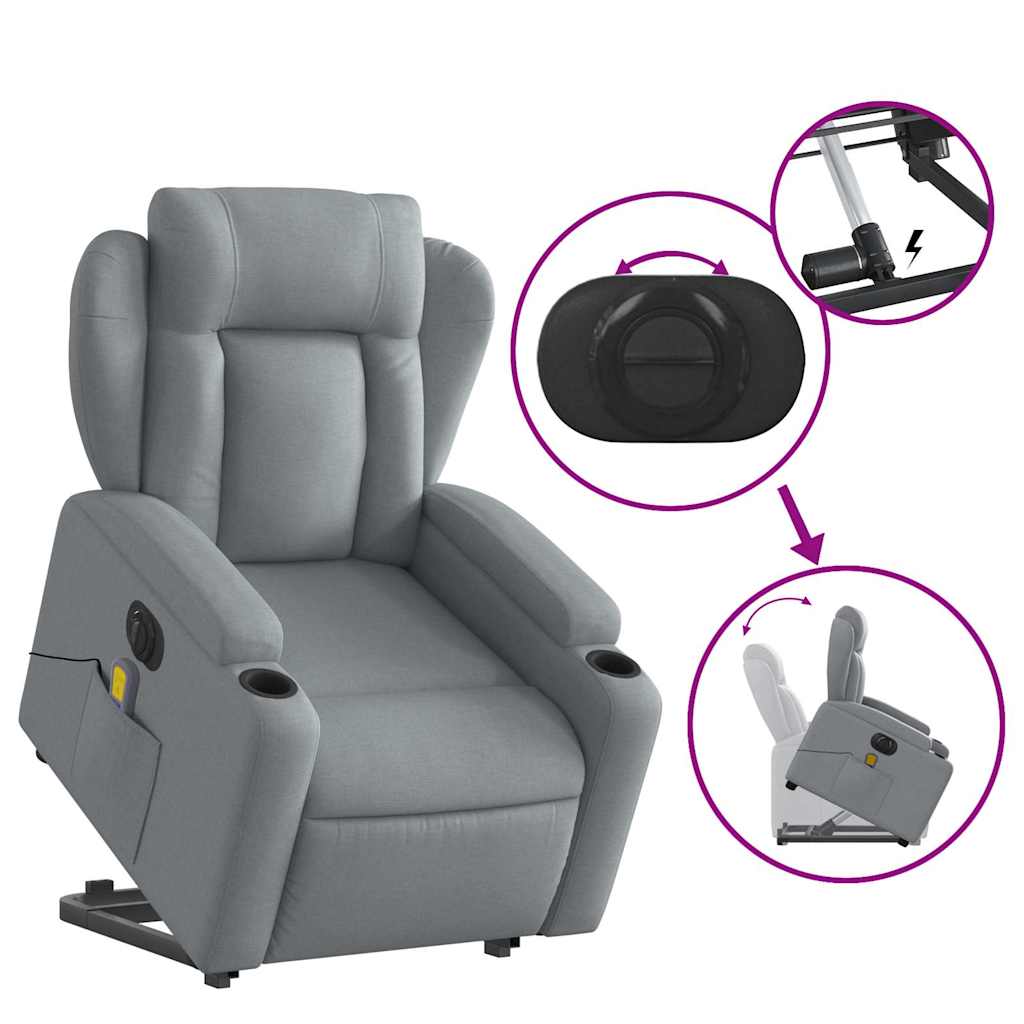 Fauteuil de massage électrique avec aide à la verticalisation en tissu gris clair
