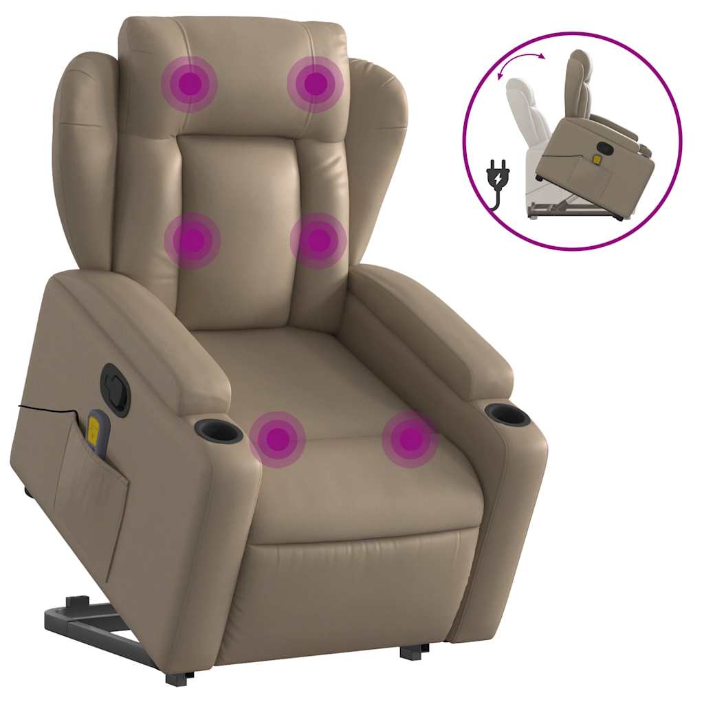 Fauteuil de massage avec aide à la verticalisation, marron cappuccino, cuir artificiel