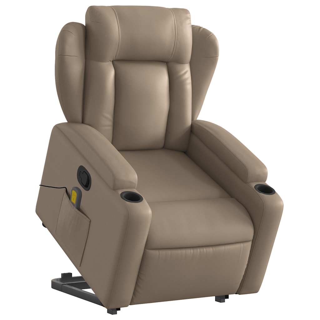 Fauteuil de massage avec aide à la verticalisation, marron cappuccino, cuir artificiel