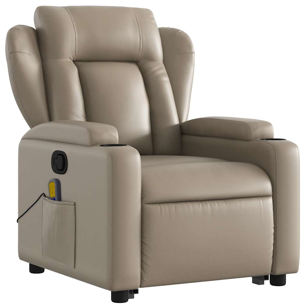 Fauteuil de massage avec aide à la verticalisation, marron cappuccino, cuir artificiel