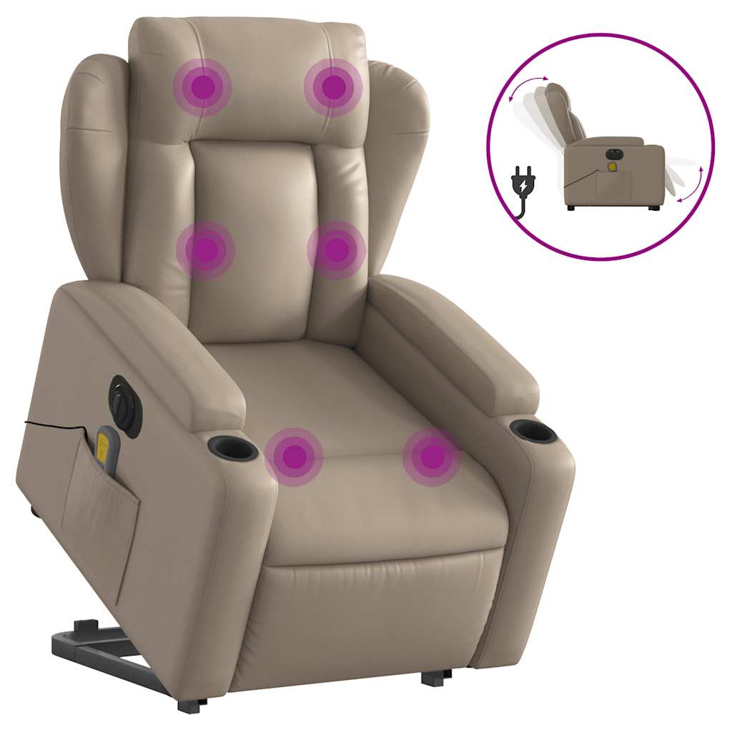 Fauteuil de massage avec aide électrique au verticalisation, cappuccino, cuir artificiel