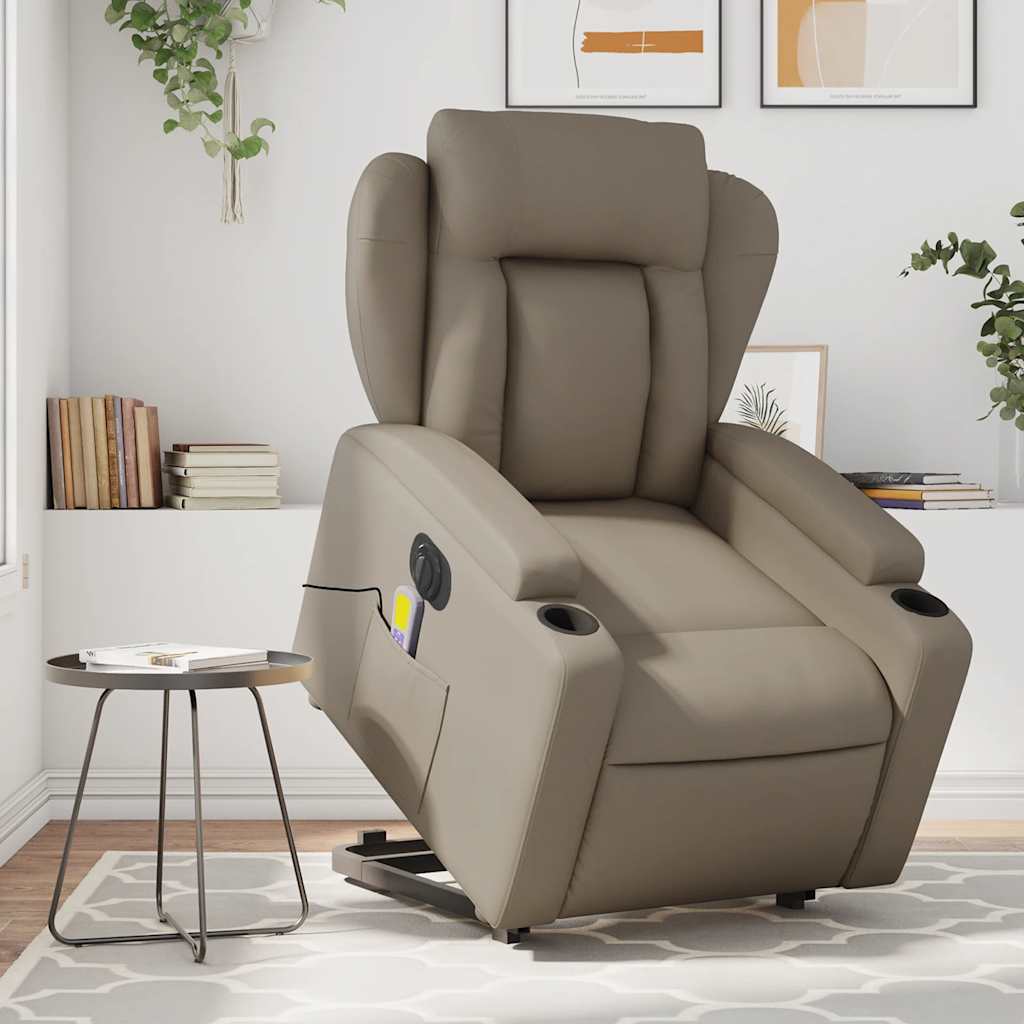 Fauteuil de massage avec aide électrique au verticalisation, cappuccino, cuir artificiel