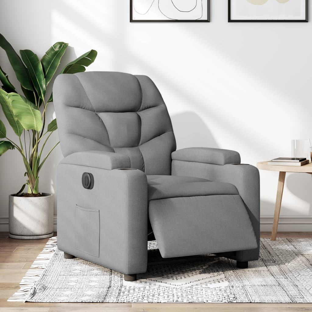 Fauteuil inclinable électrique en tissu gris clair