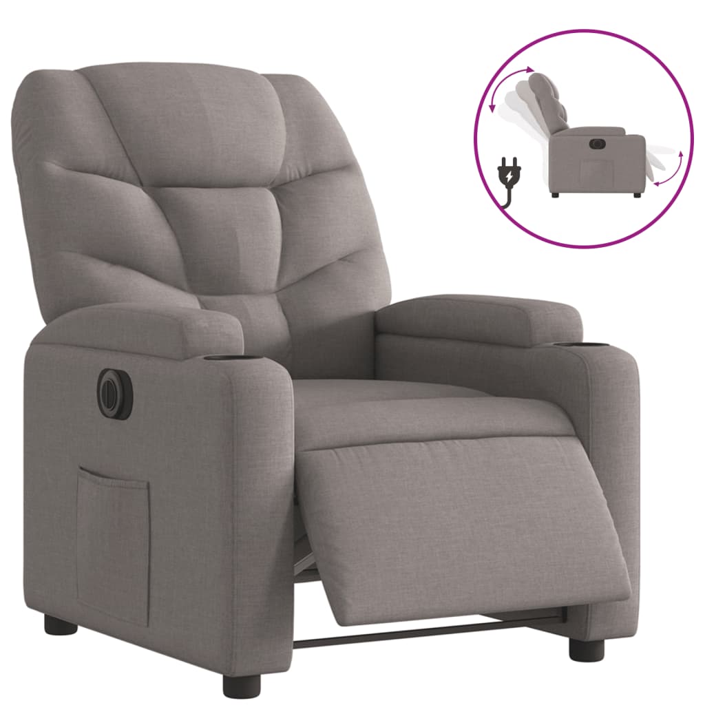 Fauteuil inclinable électrique en tissu taupe