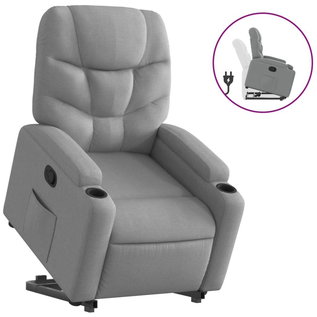 Fauteuil relax avec aide à la verticalisation en tissu gris clair