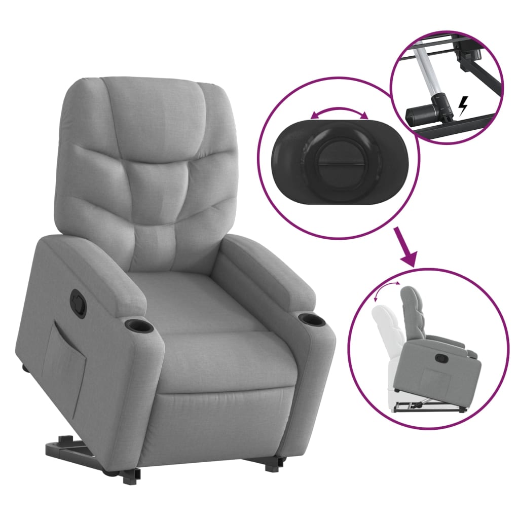 Fauteuil relax avec aide à la verticalisation en tissu gris clair