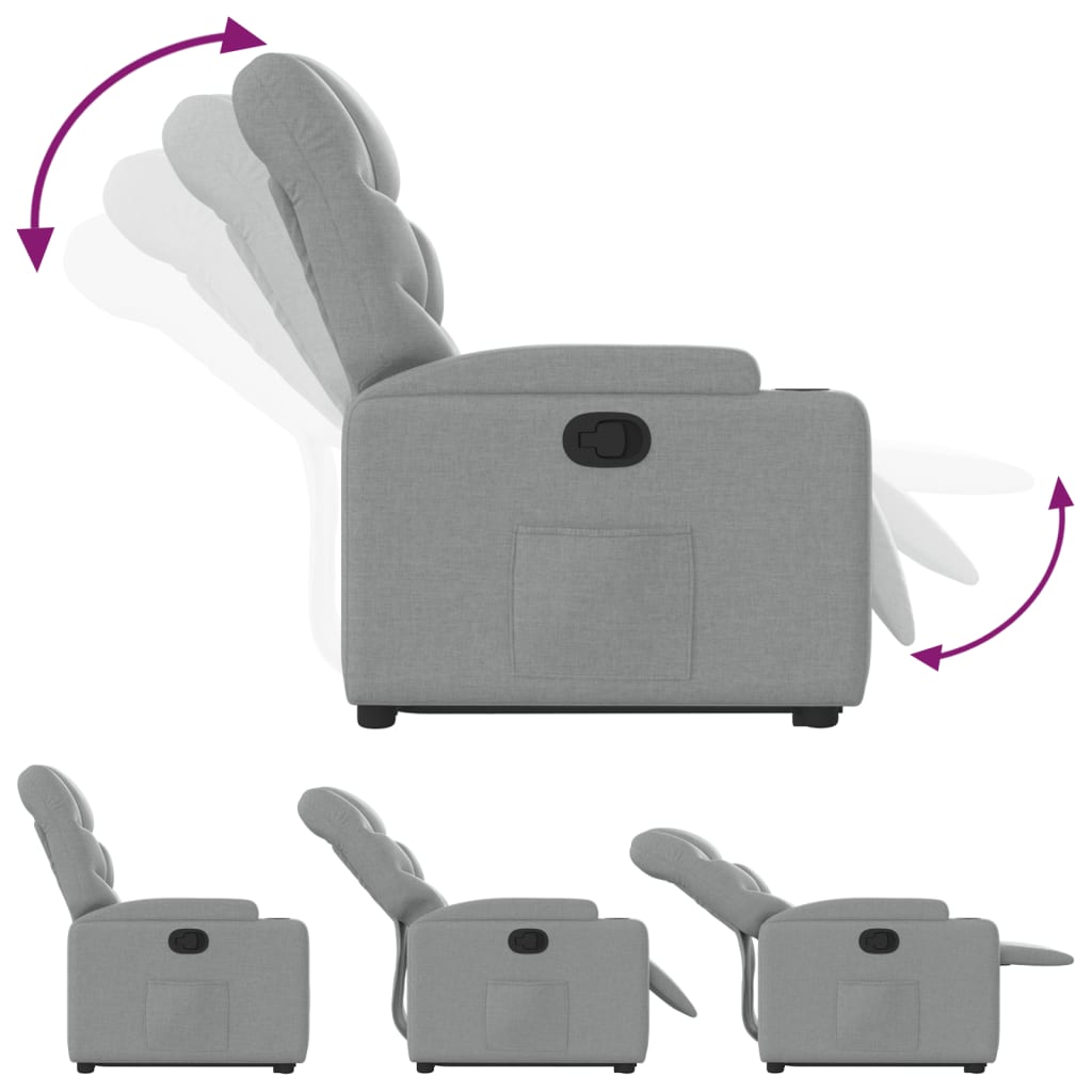 Fauteuil relax avec aide à la verticalisation en tissu gris clair